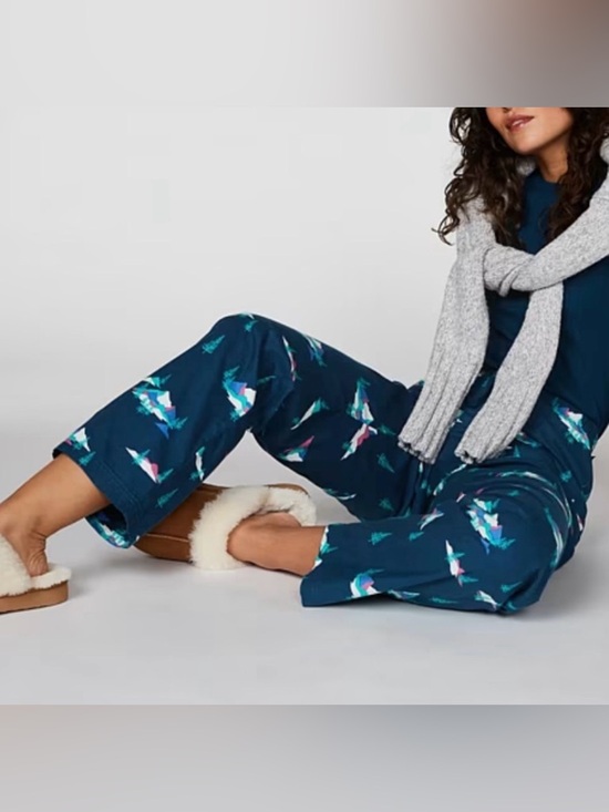 Eddie Bauer Other - NWT Eddie Bauer Women’s Flannel Pajama Bottoms, Blue with Evergreen Trees, XL